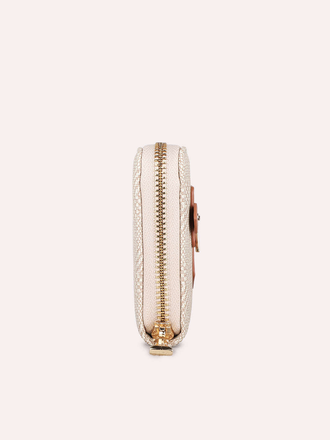 Women Tan Textured Wallet With Zip Lock For Casual