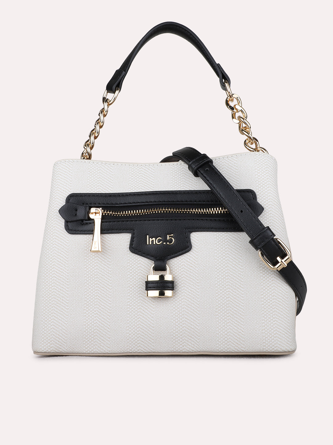 Women Black Textured Sling Bag With Zipper Lock