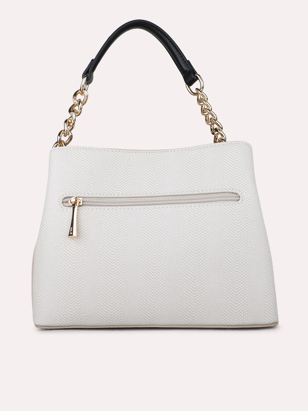 Women Black Textured Sling Bag With Zipper Lock
