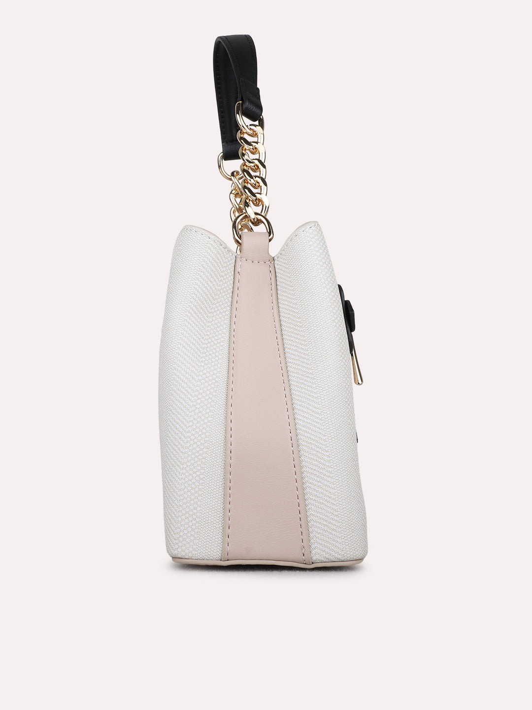 Women Black Textured Sling Bag With Zipper Lock