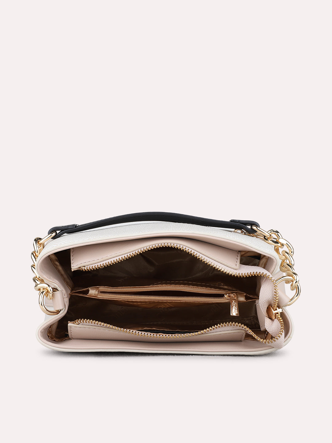 Women Black Textured Sling Bag With Zipper Lock