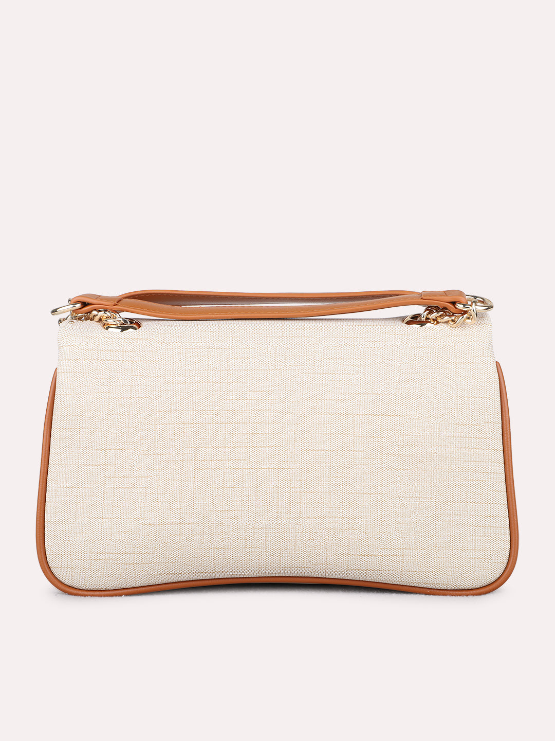 Women Beige Embellished Sling Bag With Magnet Lock For Casual