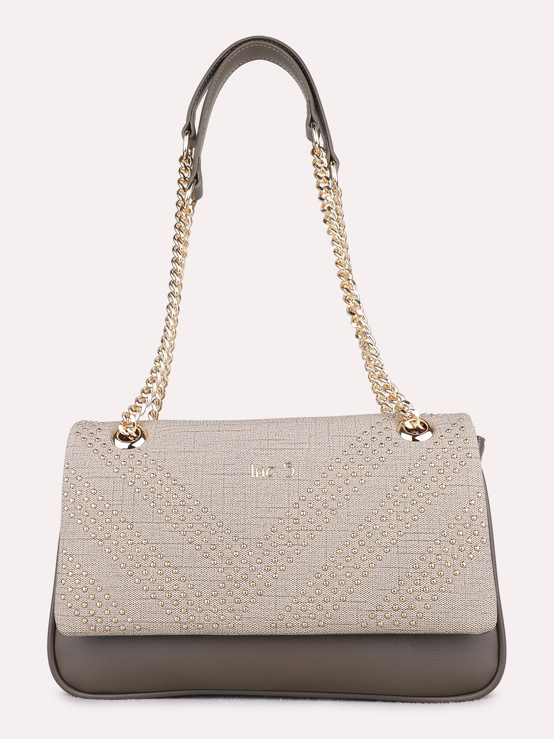 Women Grey Embellished Sling Bag With Magnet Lock For Casual