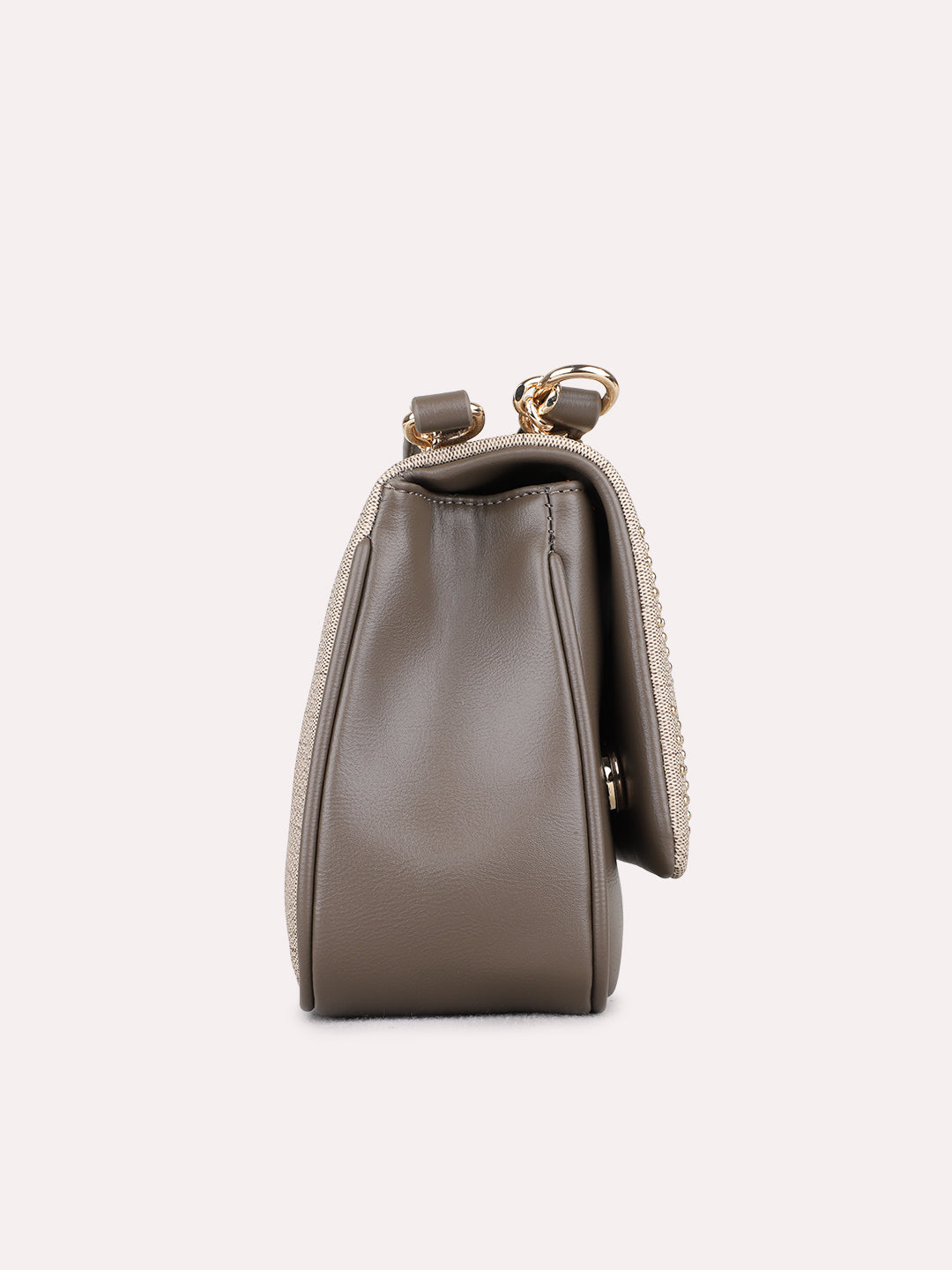 Women Grey Embellished Sling Bag With Magnet Lock For Casual