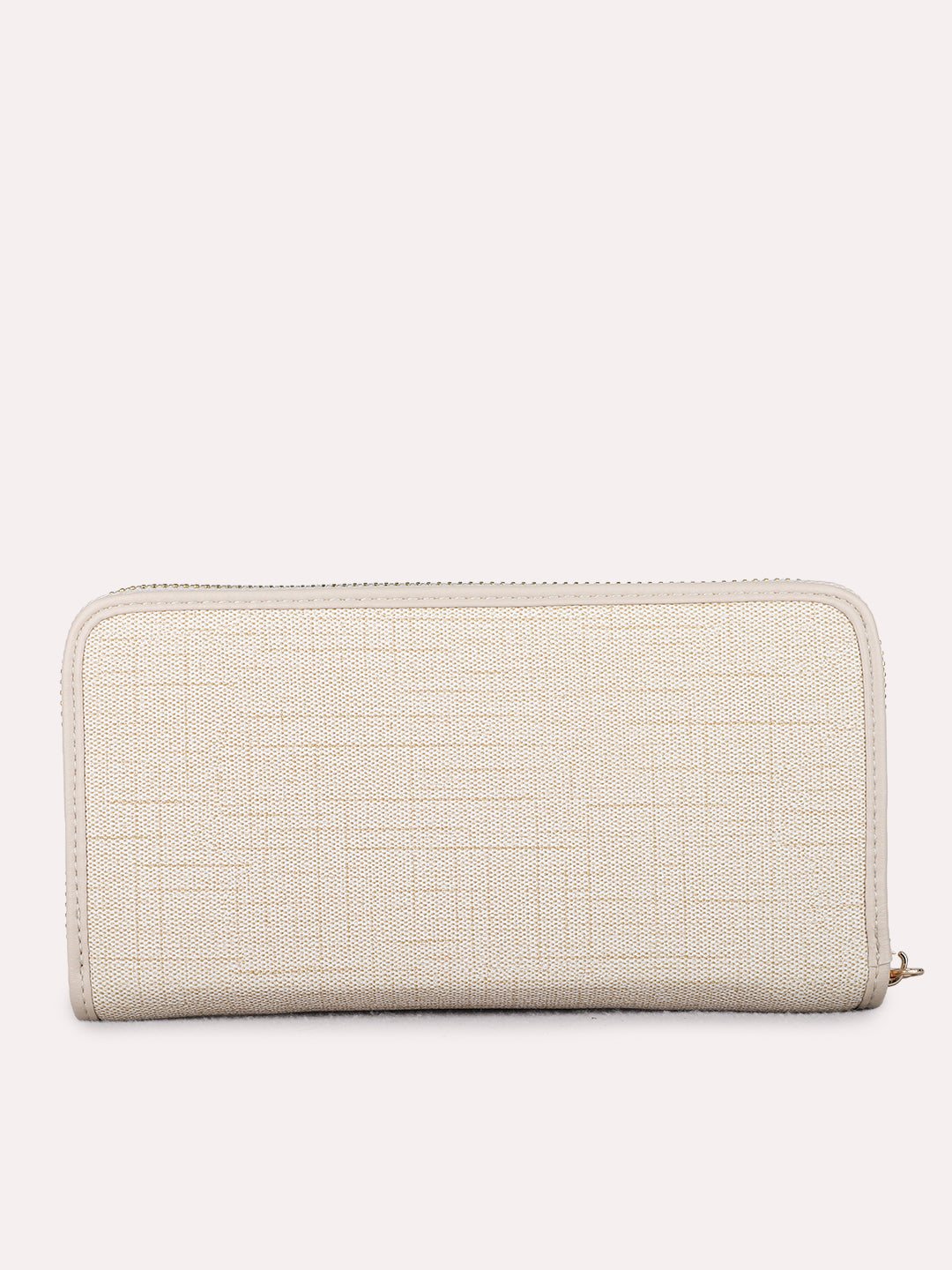Women Beige Embellished Sling Bag With Zip Lock For Casual