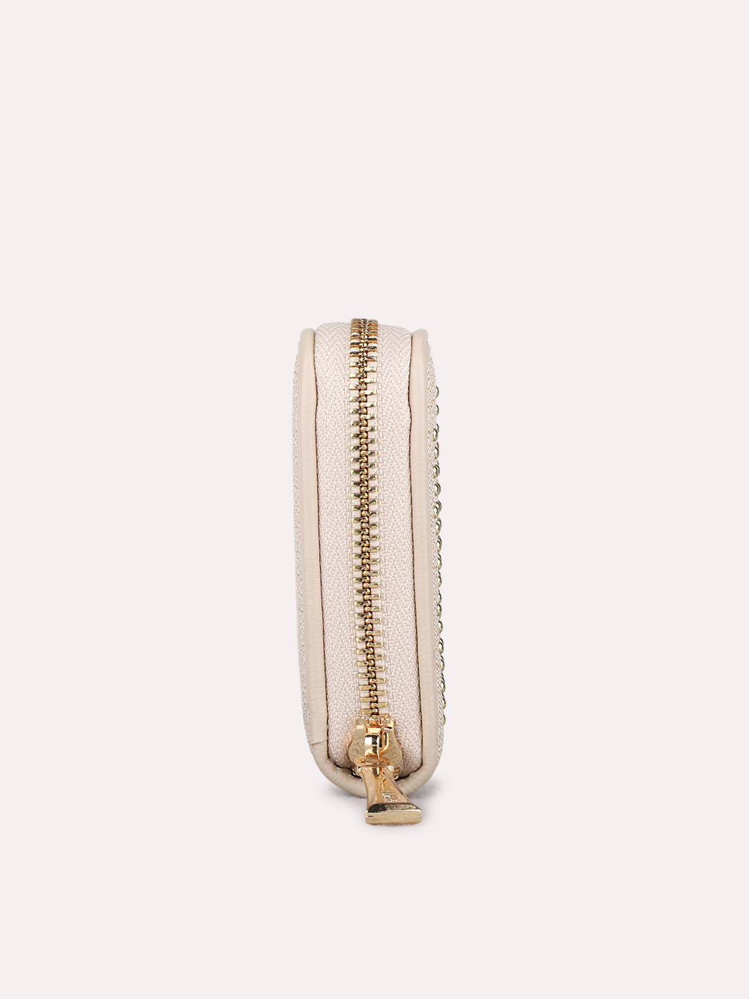 Women Beige Embellished Sling Bag With Zip Lock For Casual