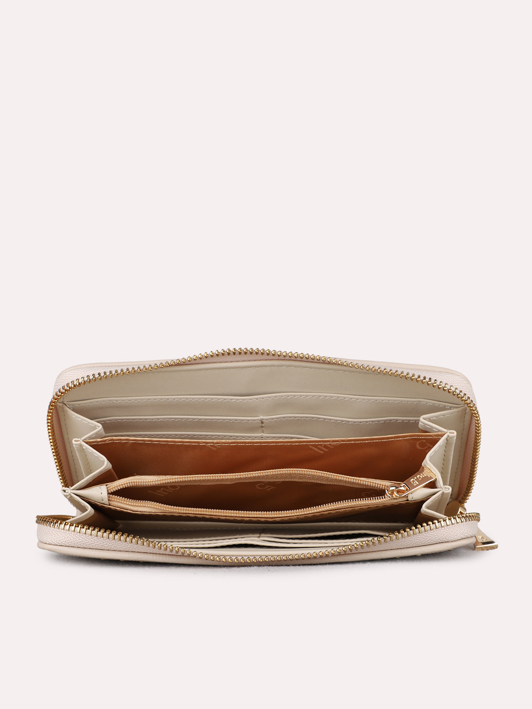 Women Beige Embellished Sling Bag With Zip Lock For Casual