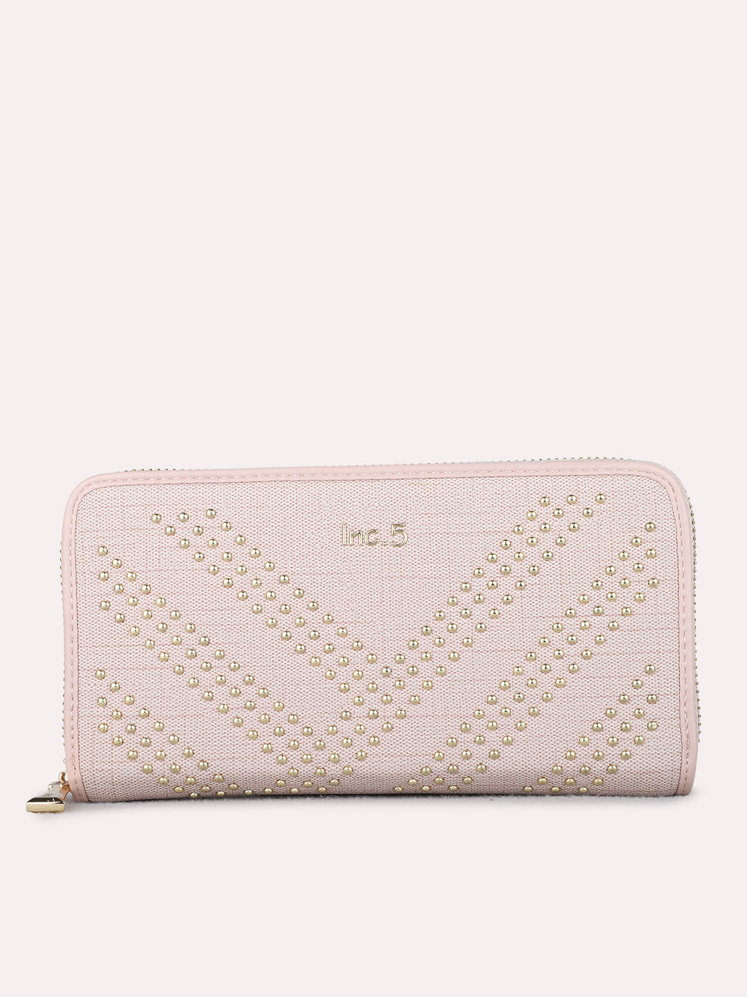 Women Pink Embellished Sling Bag With Zip Lock For Casual