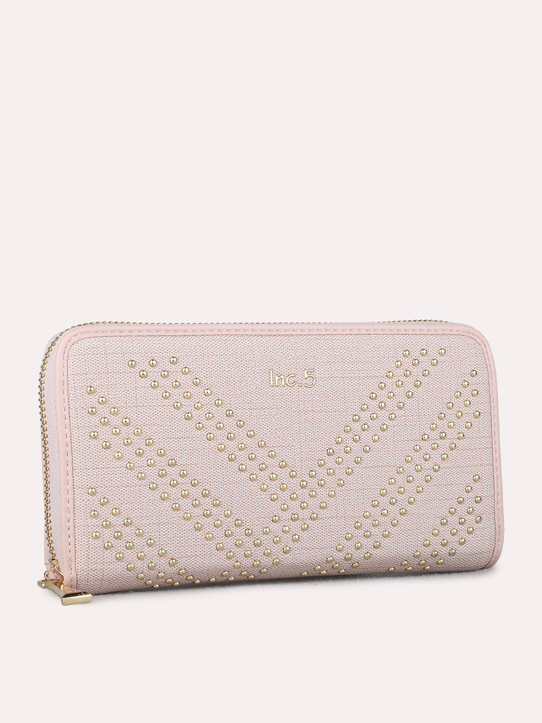 Women Pink Embellished Sling Bag With Zip Lock For Casual