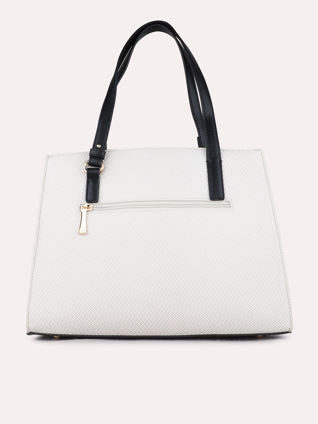 Women White/Black Textured Shoulder Bag With Zip Lock For Casual