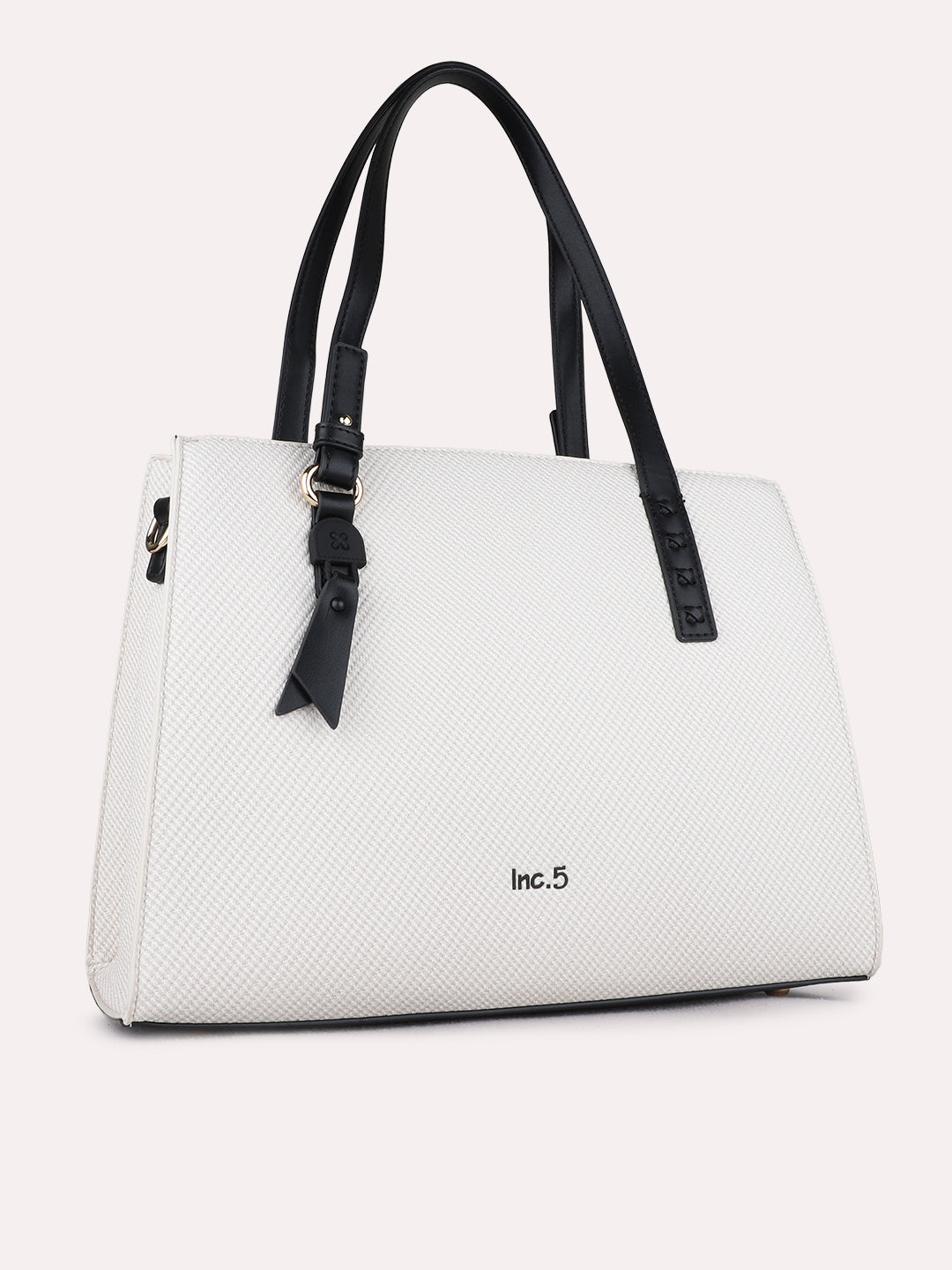 Women White/Black Textured Shoulder Bag With Zip Lock For Casual