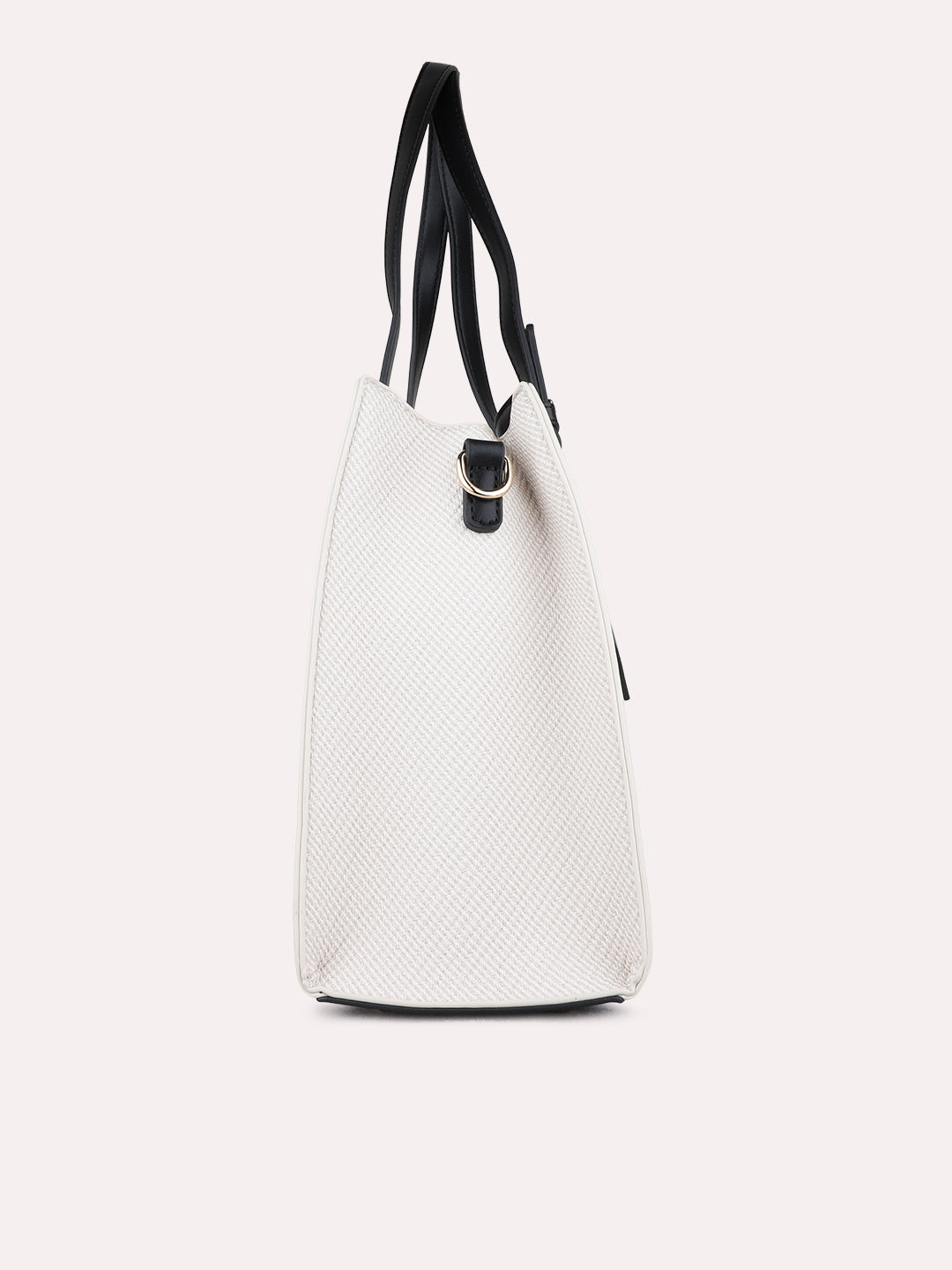 Women White/Black Textured Shoulder Bag With Zip Lock For Casual