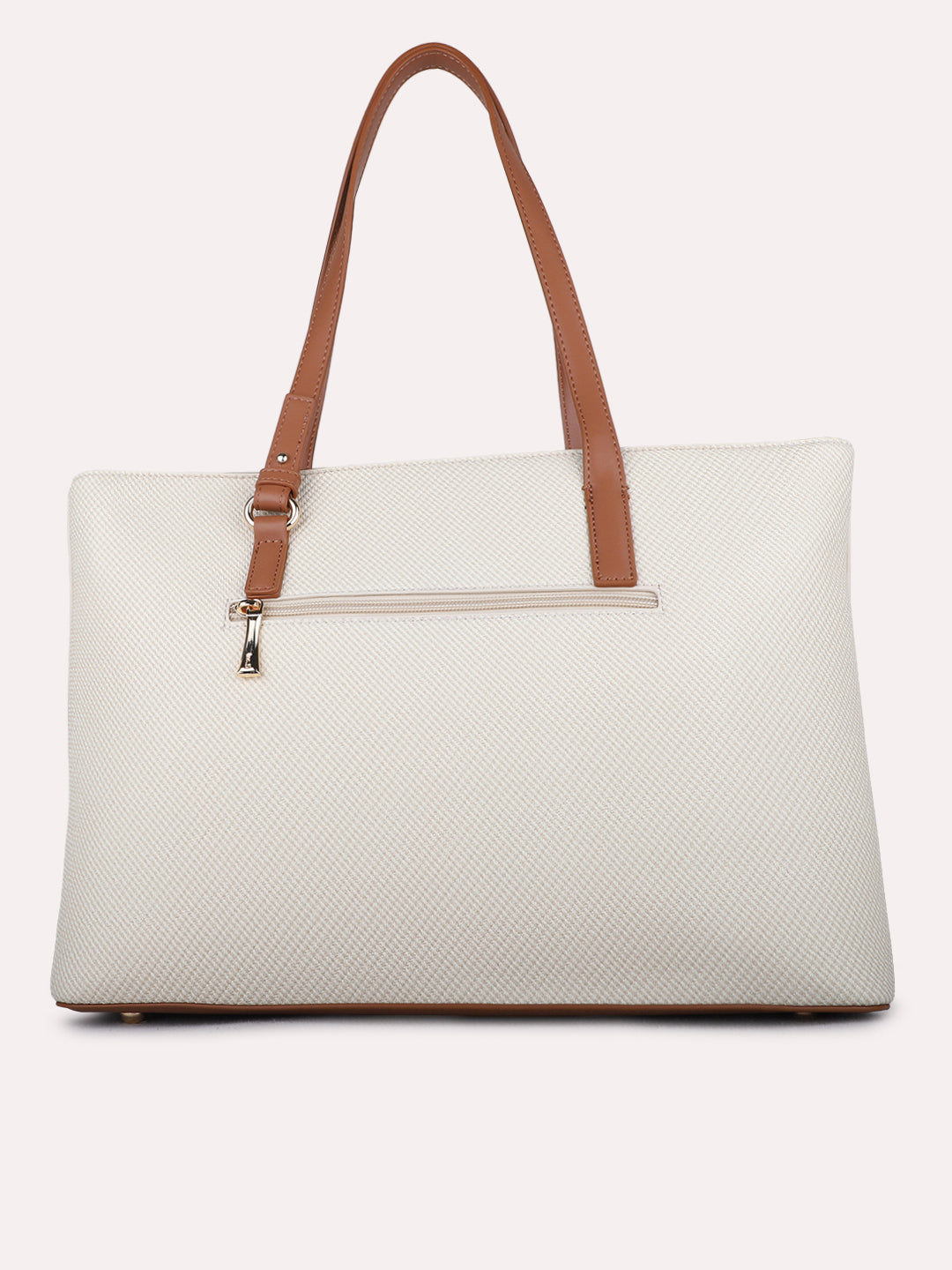 Women Beige Textured Shoulder Bag With Zipper For Casual