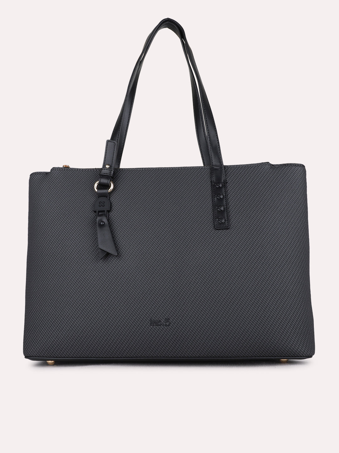 Women Black Textured Shoulder Bag With Zip Lock For Casual