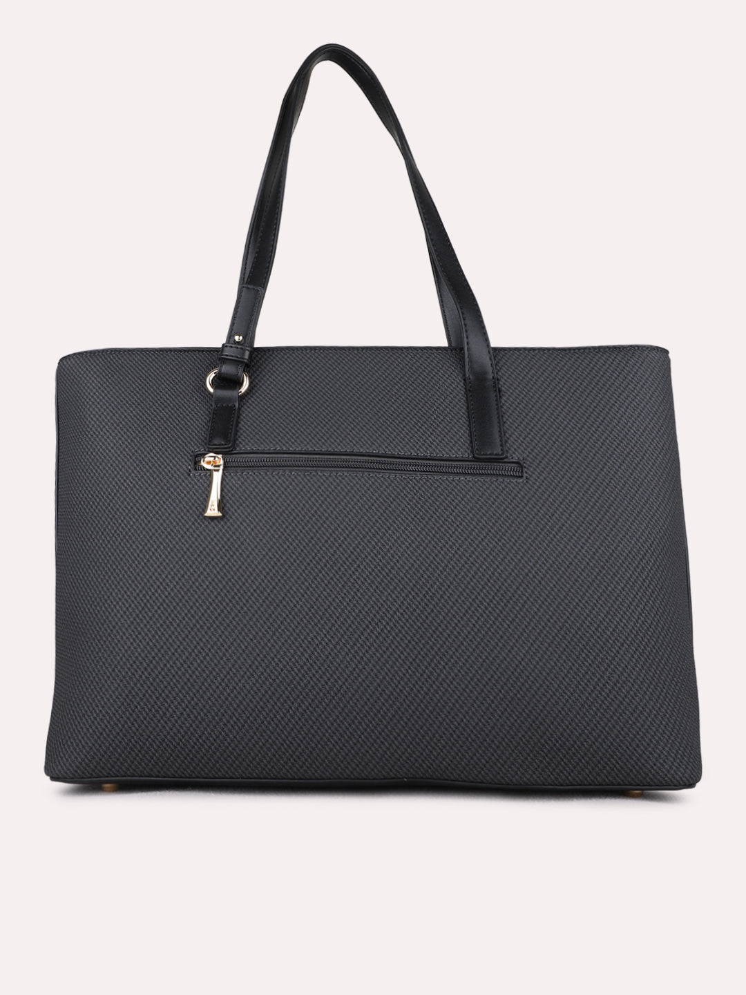 Women Black Textured Shoulder Bag With Zip Lock For Casual
