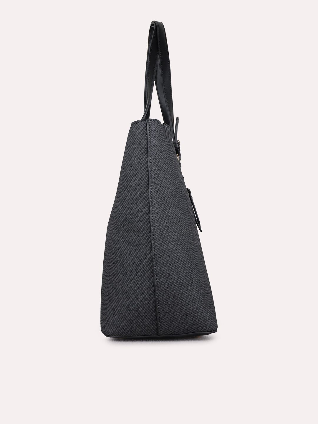 Women Black Textured Shoulder Bag With Zip Lock For Casual