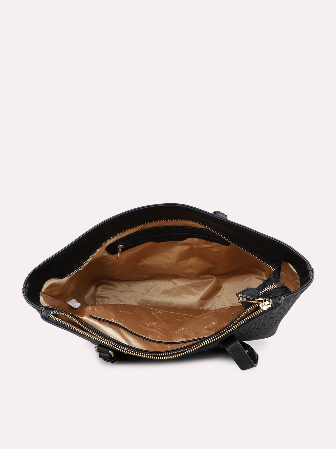 Women Black Textured Shoulder Bag With Zip Lock For Casual