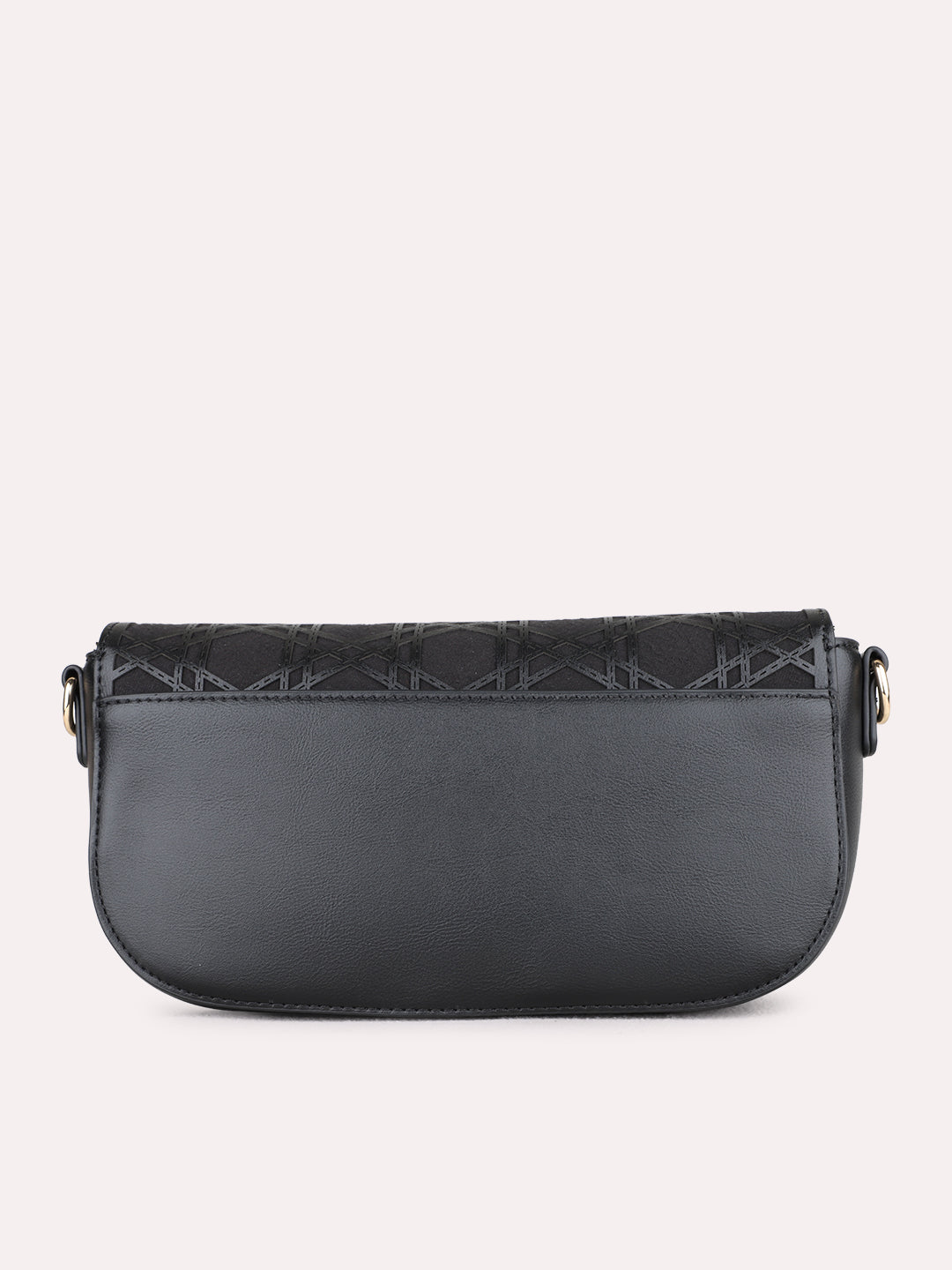Women Black Textured Sling Bag With Magnet Lock For Casual