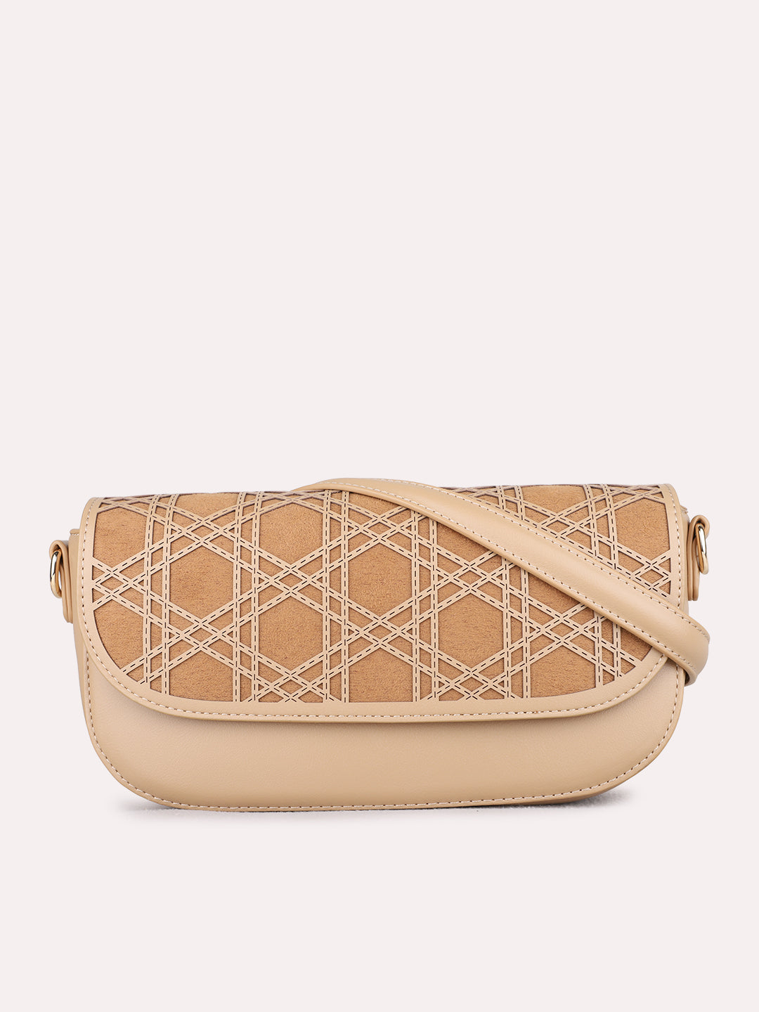 Women Dark Beige Textured Sling Bag With Magnet Lock For Casual