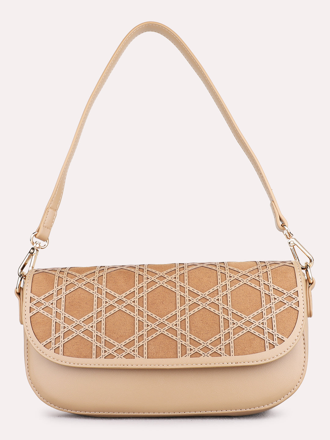 Women Dark Beige Textured Sling Bag With Magnet Lock For Casual