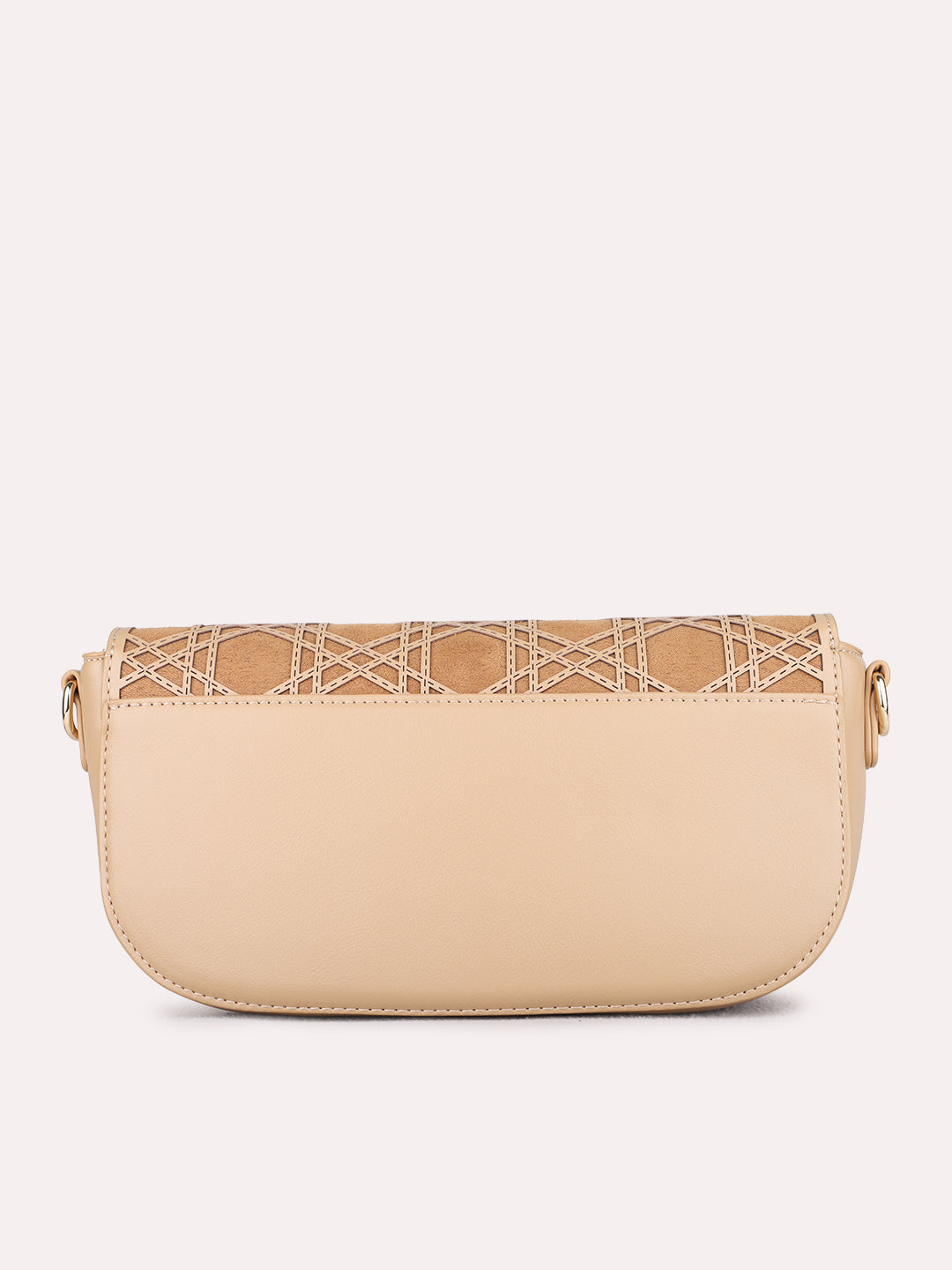 Women Dark Beige Textured Sling Bag With Magnet Lock For Casual