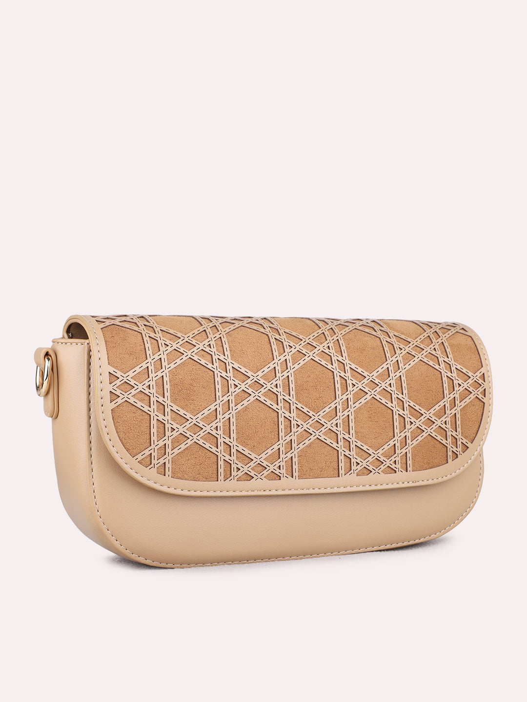 Women Dark Beige Textured Sling Bag With Magnet Lock For Casual