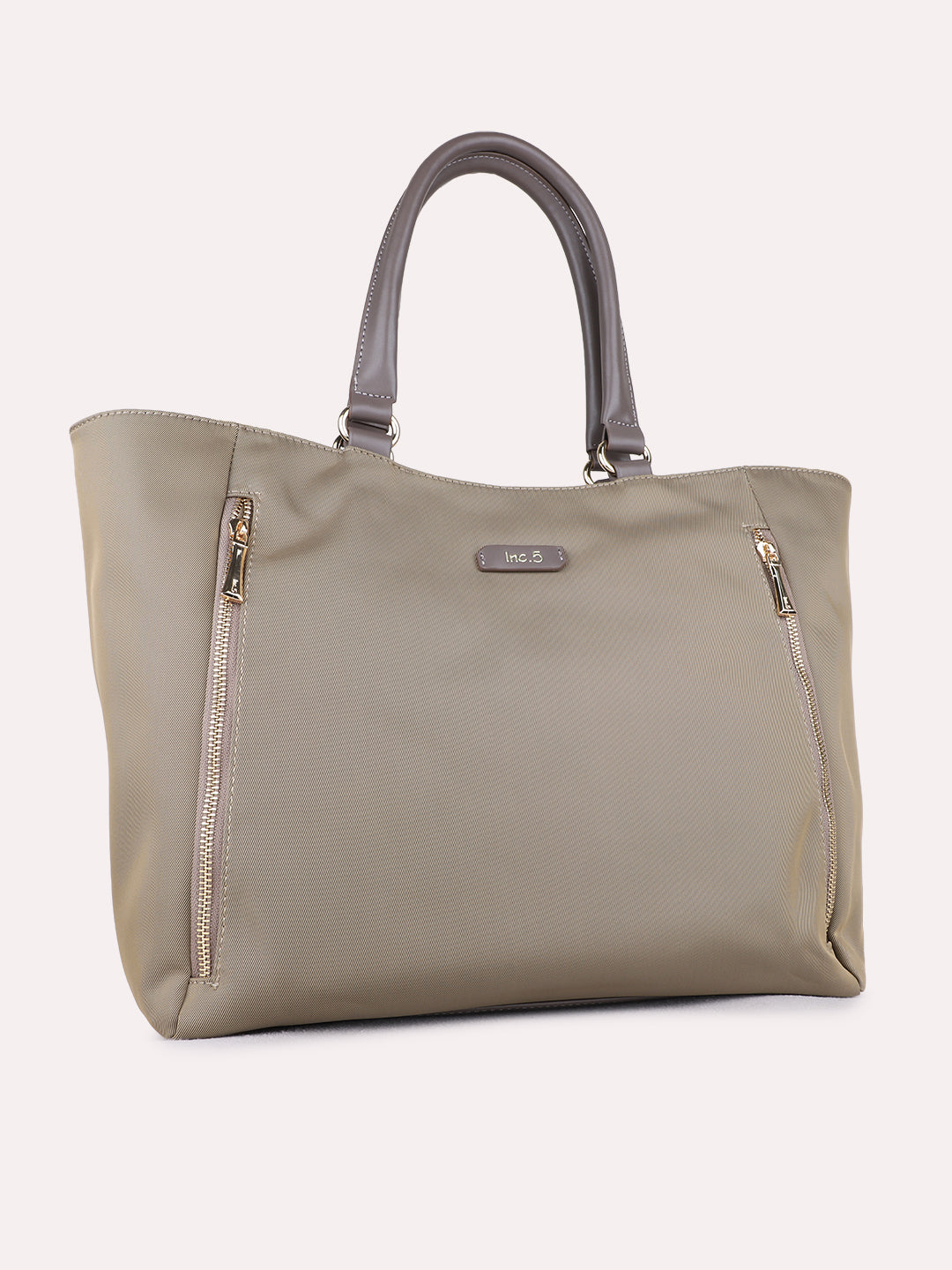 Women Khaki Solid Laptop Bag With Zip Lock For Casual