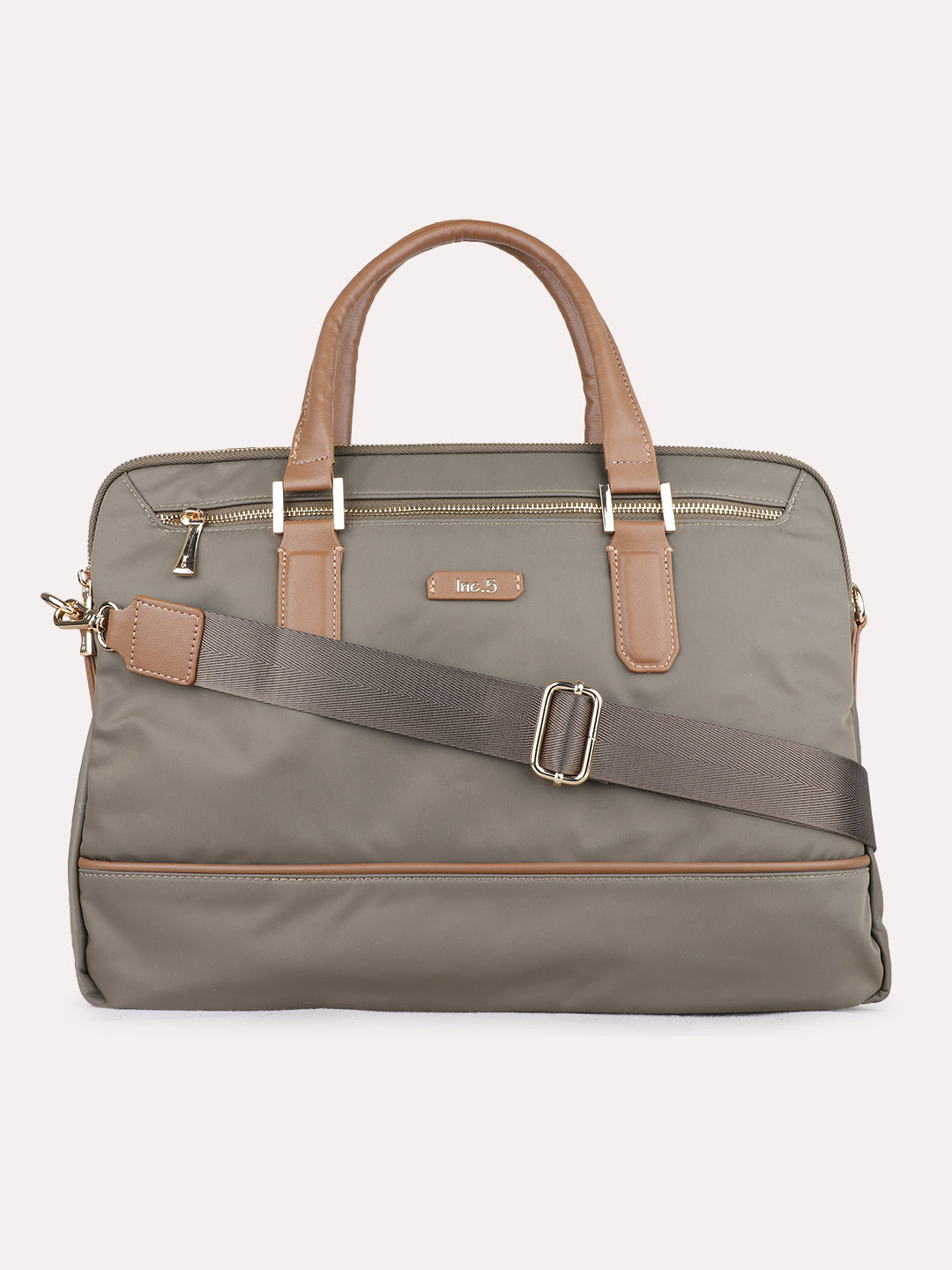 Women Olive Solid Laptop Bag With Zip Lock For Casual