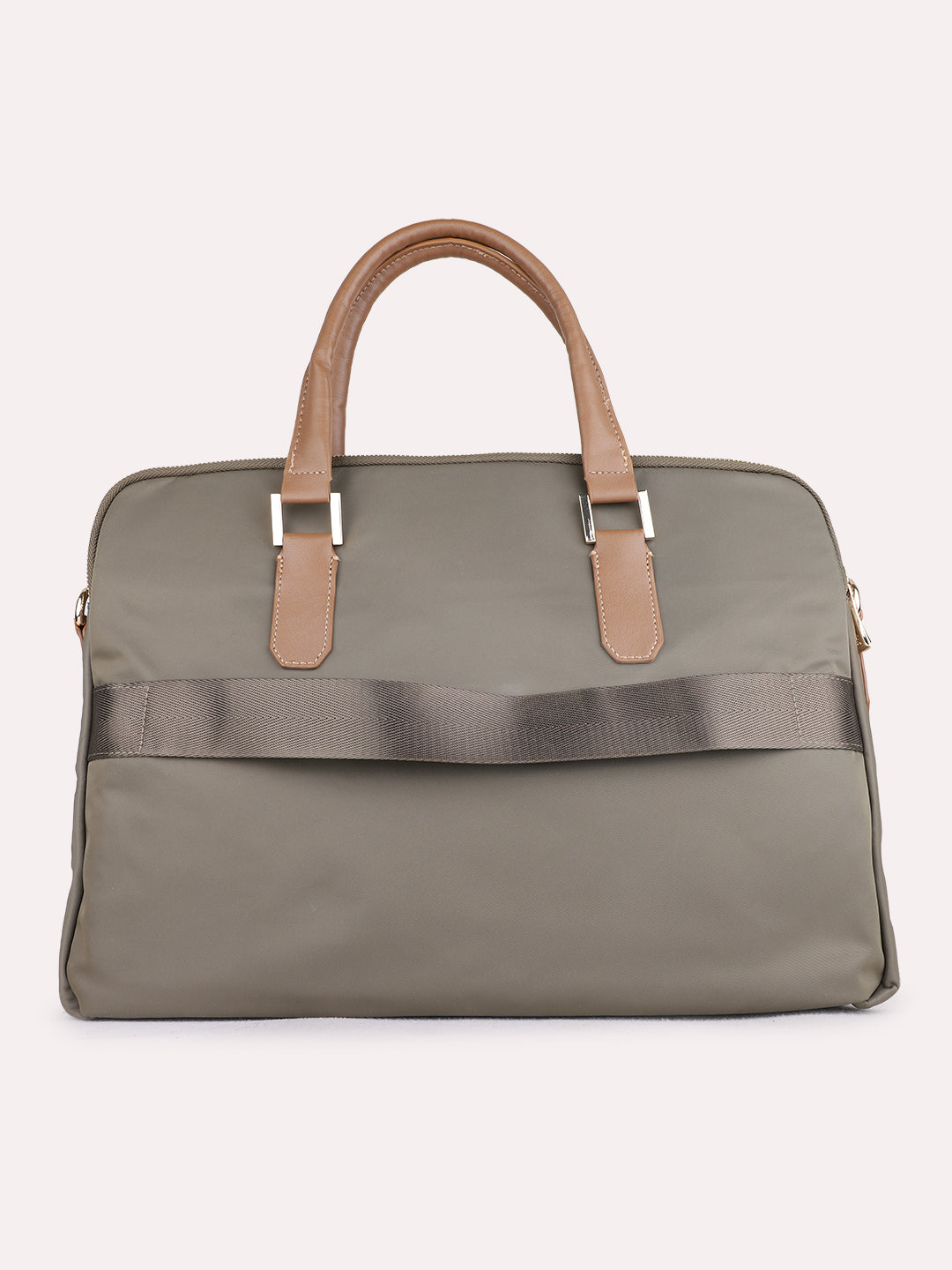 Women Olive Solid Laptop Bag With Zip Lock For Casual