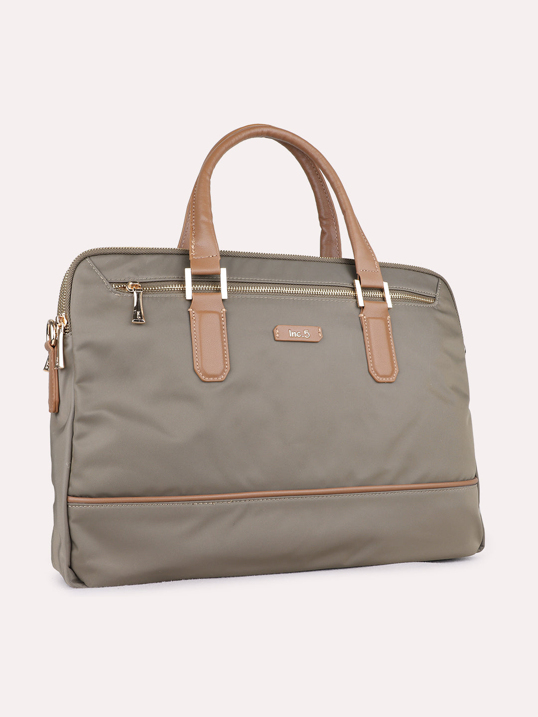 Women Olive Solid Laptop Bag With Zip Lock For Casual