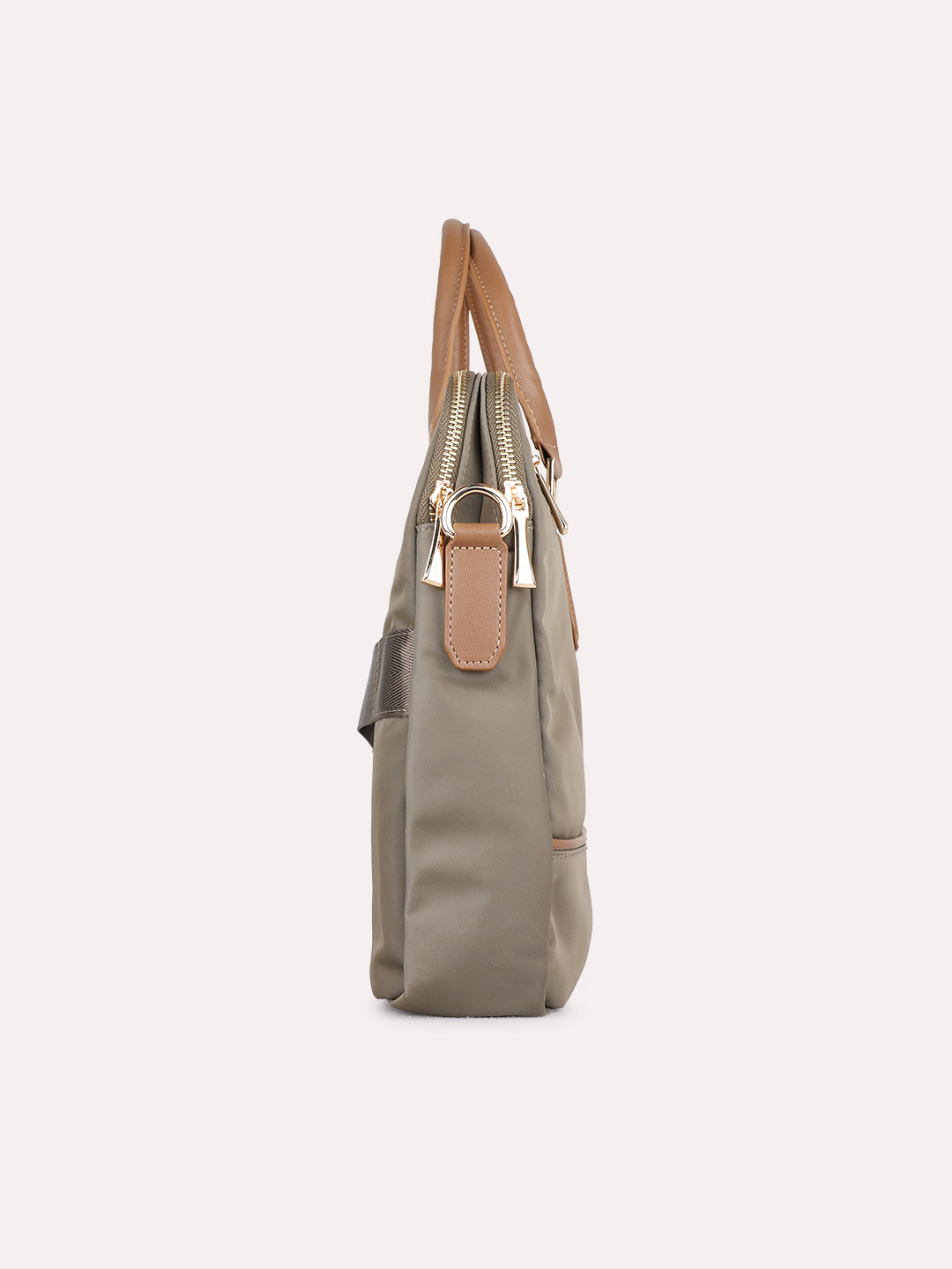Women Olive Solid Laptop Bag With Zip Lock For Casual