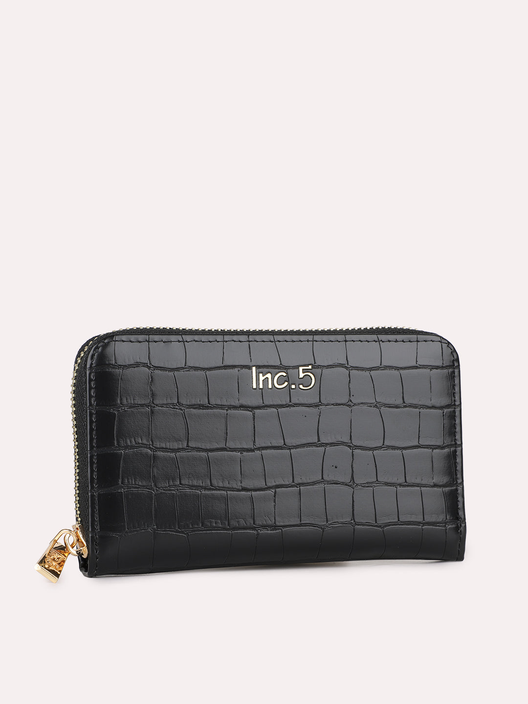 Womens Black Casual Textured Pattern Wallet With Zip