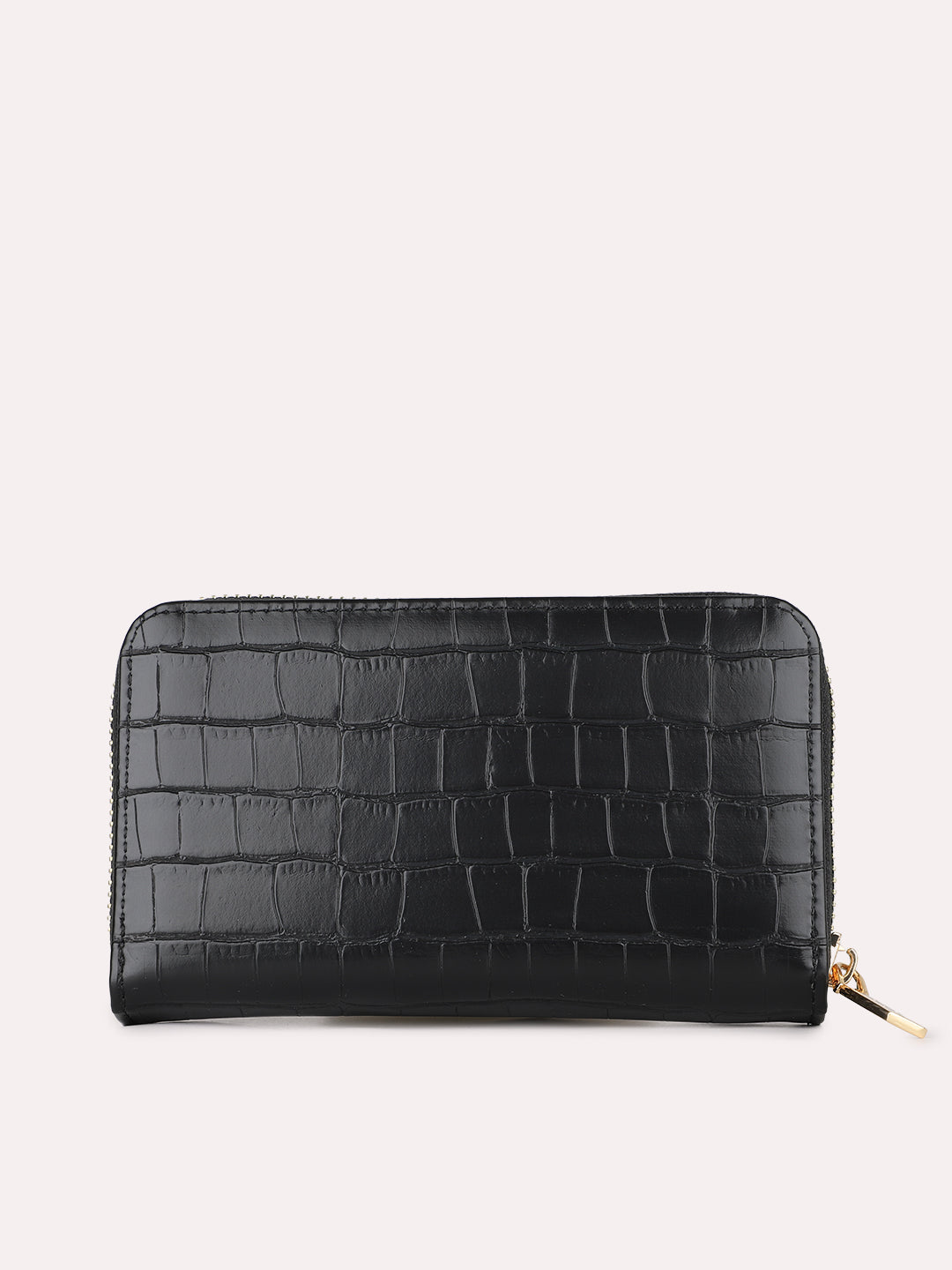 Womens Black Casual Textured Pattern Wallet With Zip