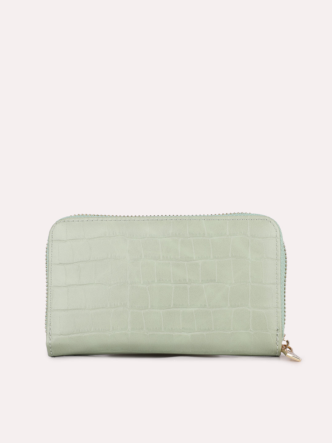 Womens Green Casual Textured Pattern Wallet With Zip