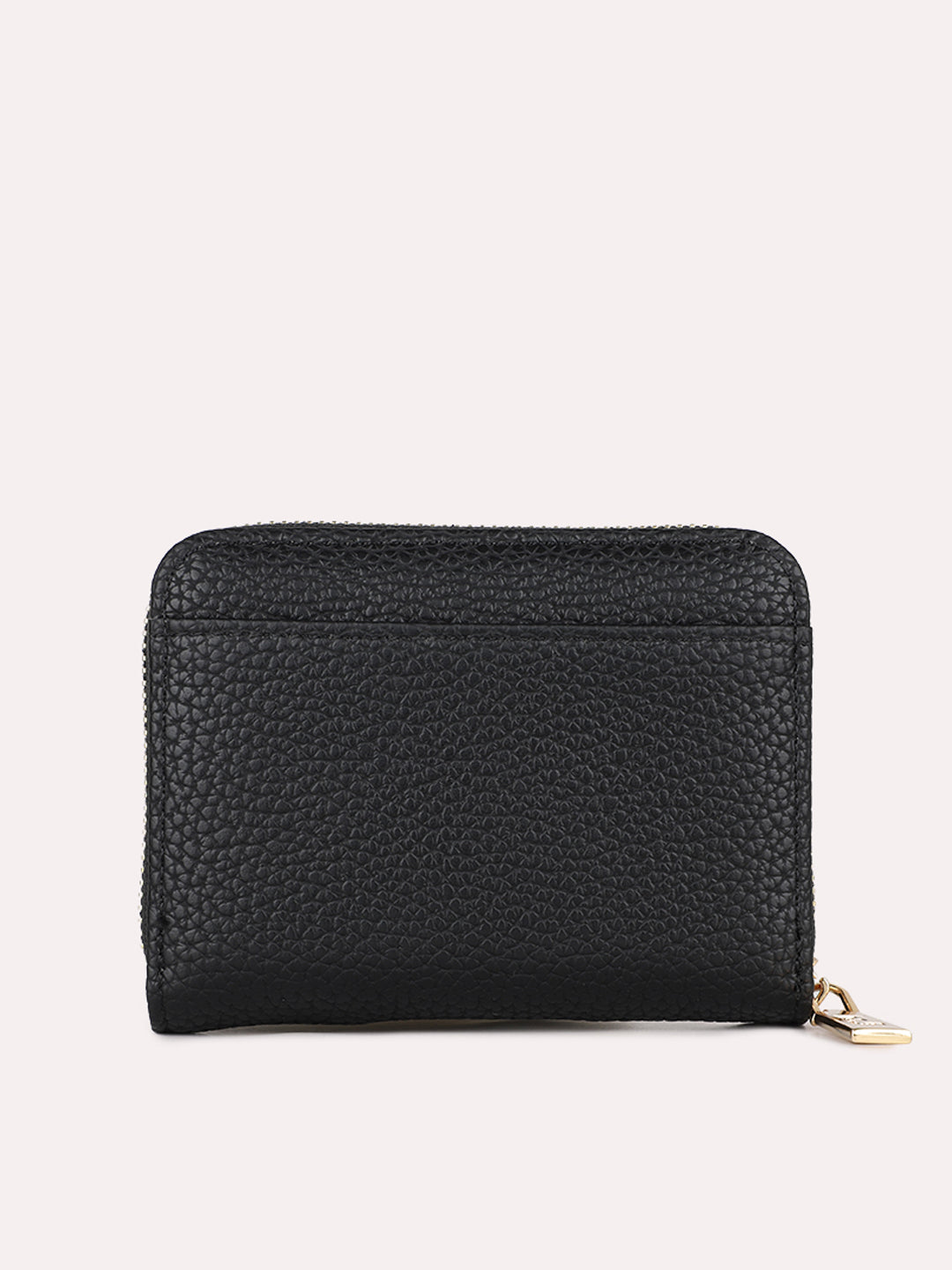 Womens Black Casual Textured Wallet With Zipper