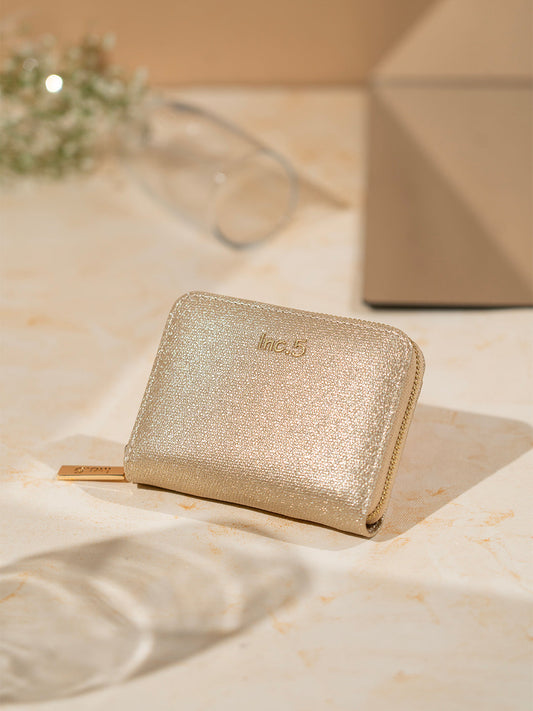 Womens Gold Casual Embroidered Wallet With Zip