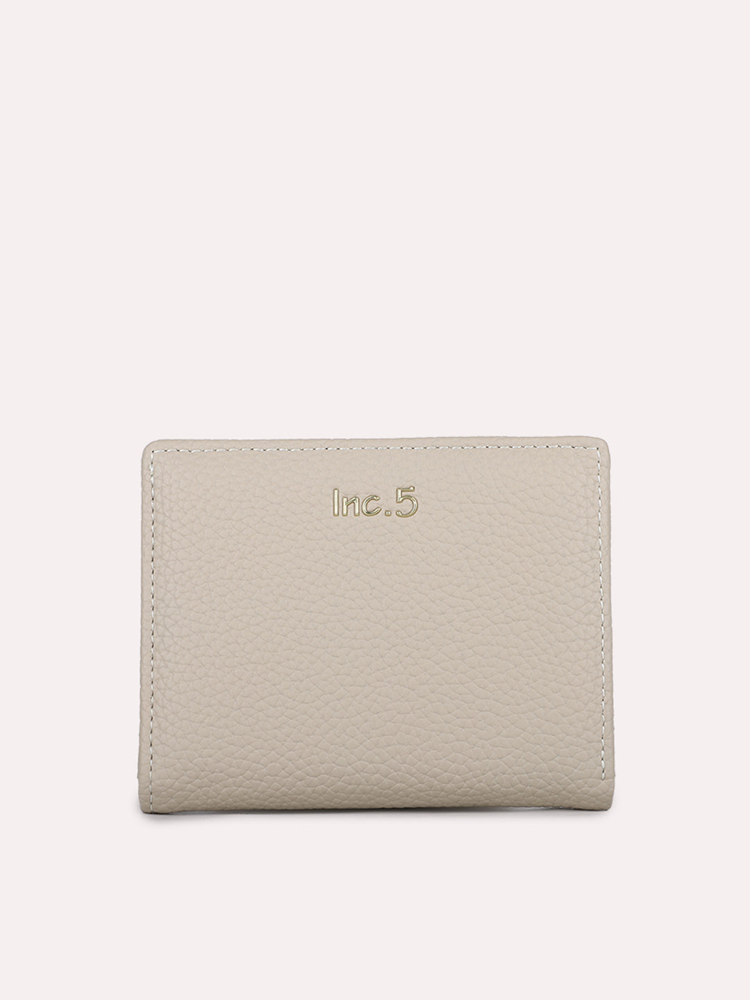 Womens Beige Textured Wallet With Magnet Lock