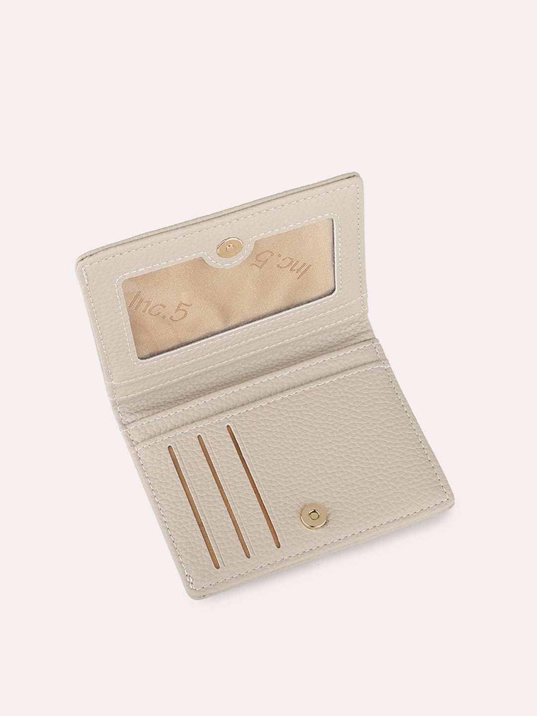 Womens Beige Textured Wallet With Magnet Lock