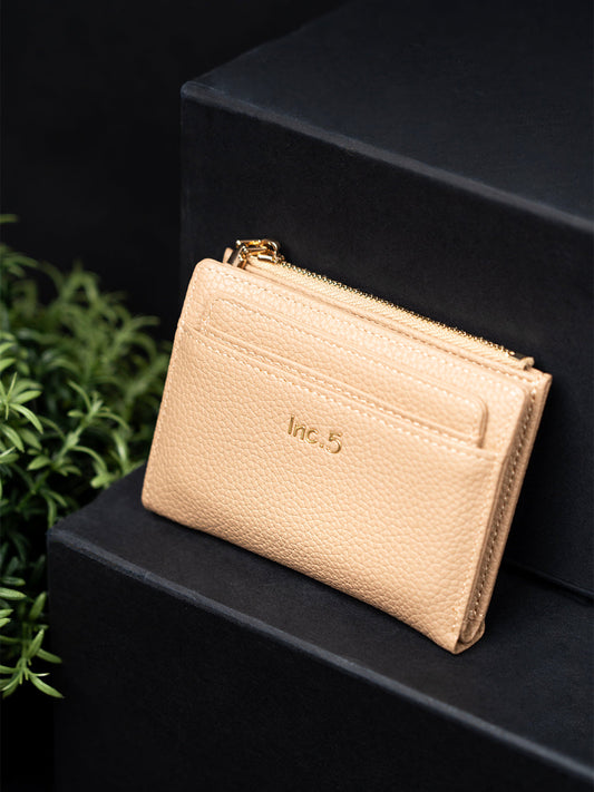 Womens Beige Casual Textured Wallet With Magnet Lock