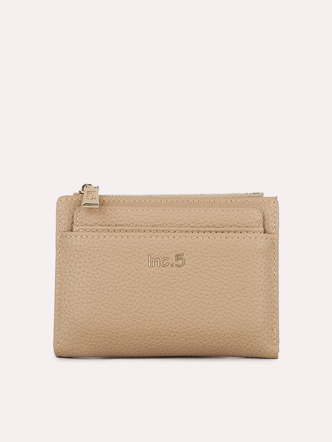 Womens Beige Casual Textured Wallet With Magnet Lock