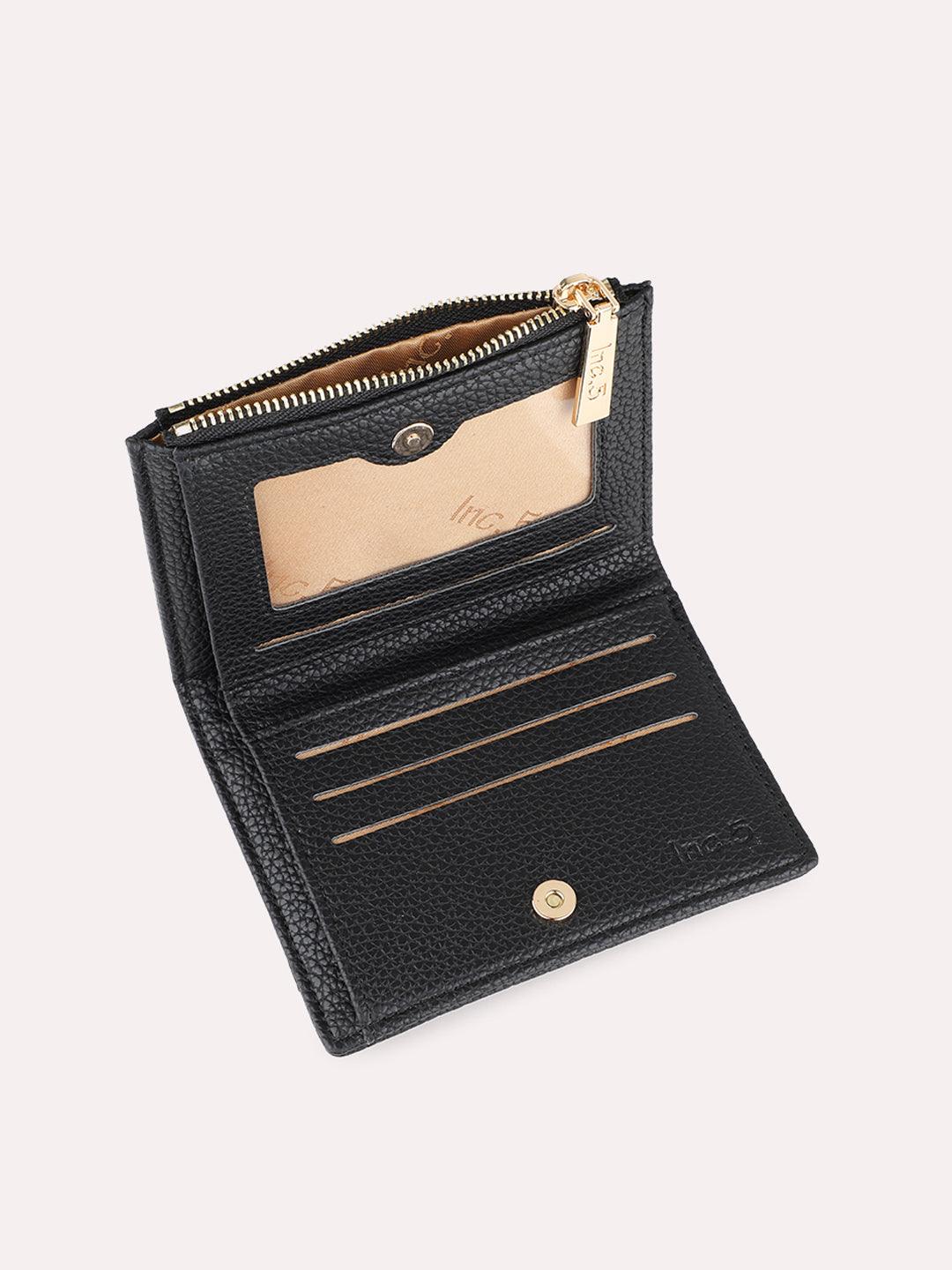 Womens Black Casual Textured Wallet With Magnet Lock