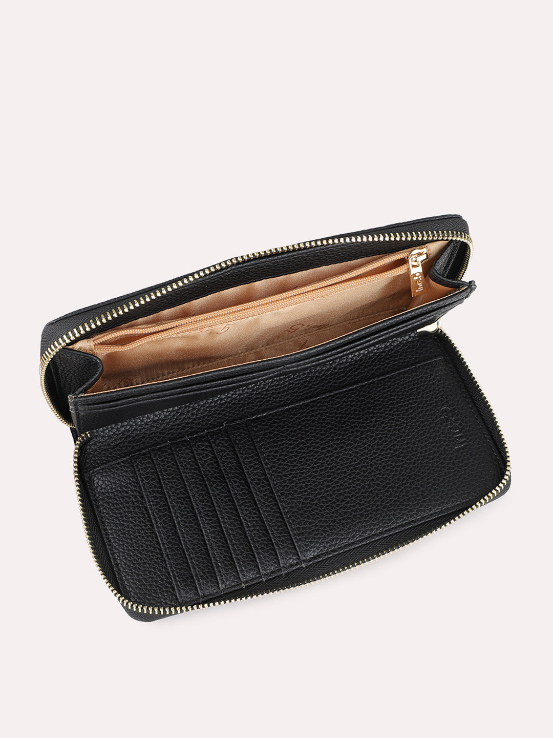 Womens Black Casual Textured Pattern Wallet With Zipper