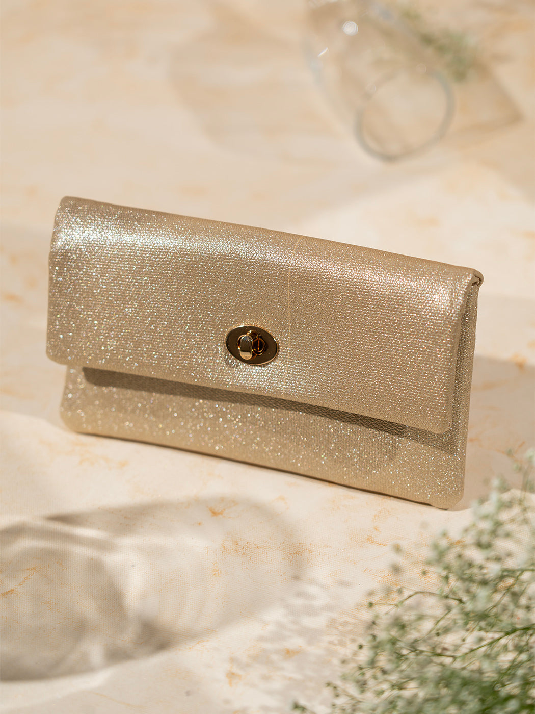 Womens Gold Casual Textured Wallet With Twist Lock