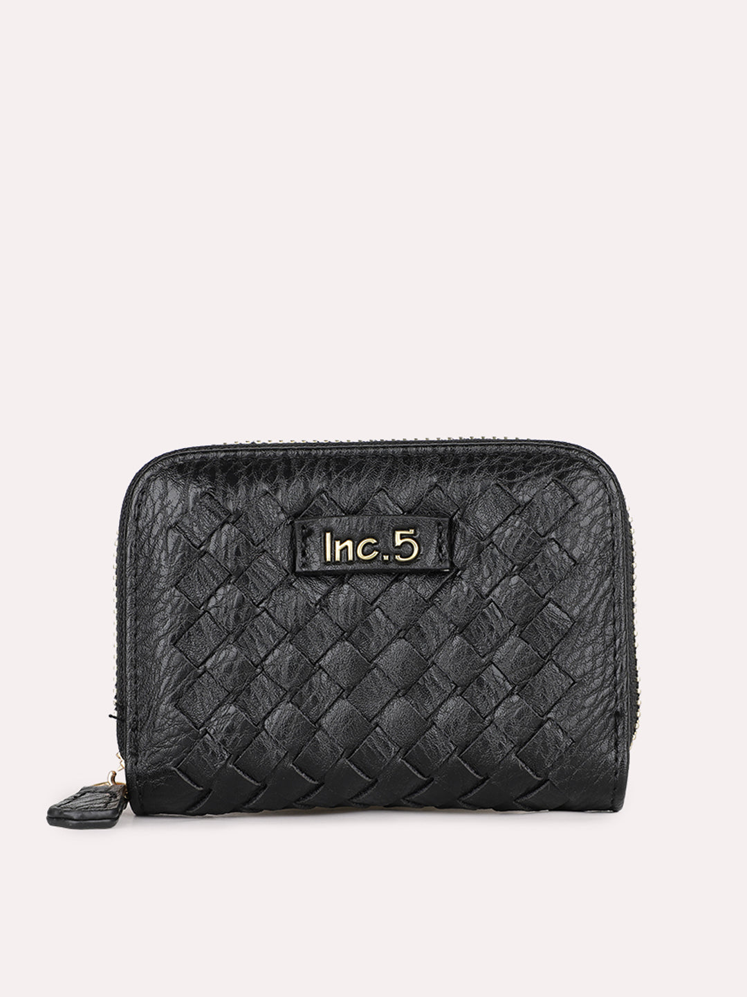 Womens Black Textured Pattern Wallet With Zipper