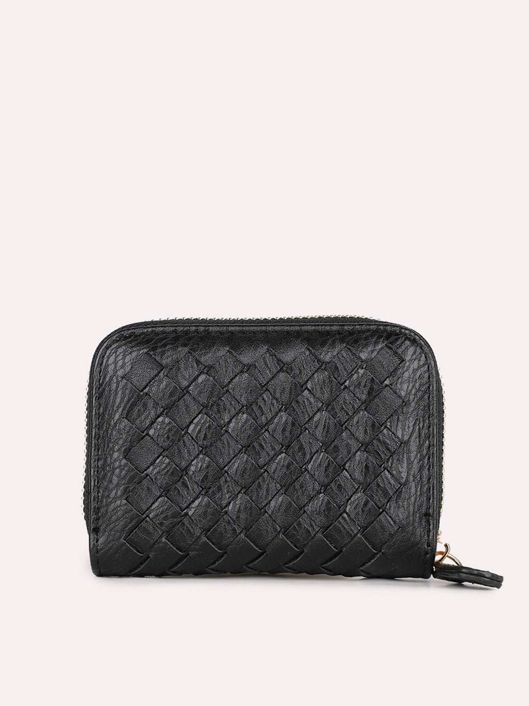 Womens Black Textured Pattern Wallet With Zipper