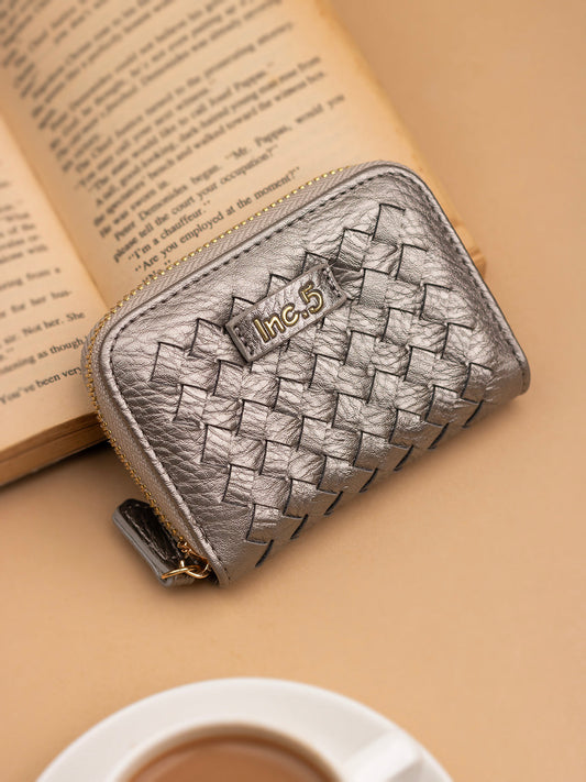 Womens Grey Textured Pattern Wallet With Zipper