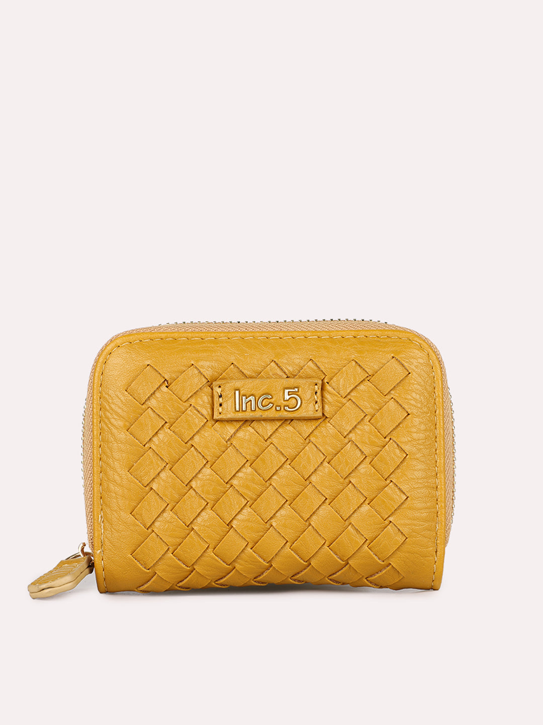 Womens Yellow Casual Textured Wallet With Zip