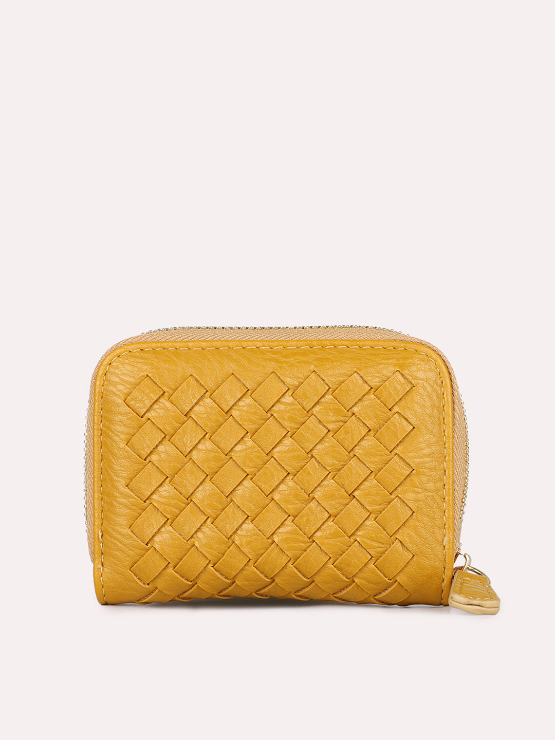 Womens Yellow Casual Textured Wallet With Zip