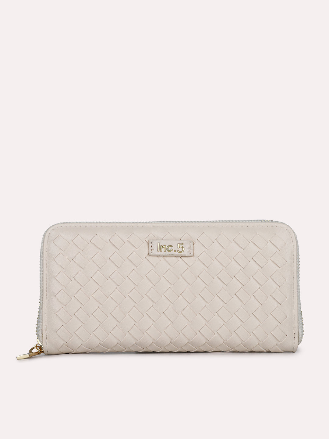 Womens Beige Casual Textured Wallet With Zipper