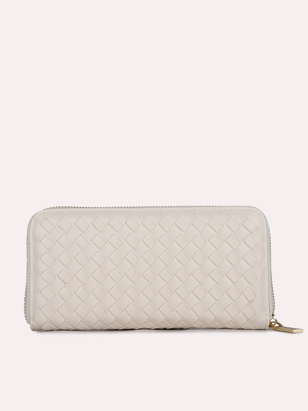 Womens Beige Casual Textured Wallet With Zipper